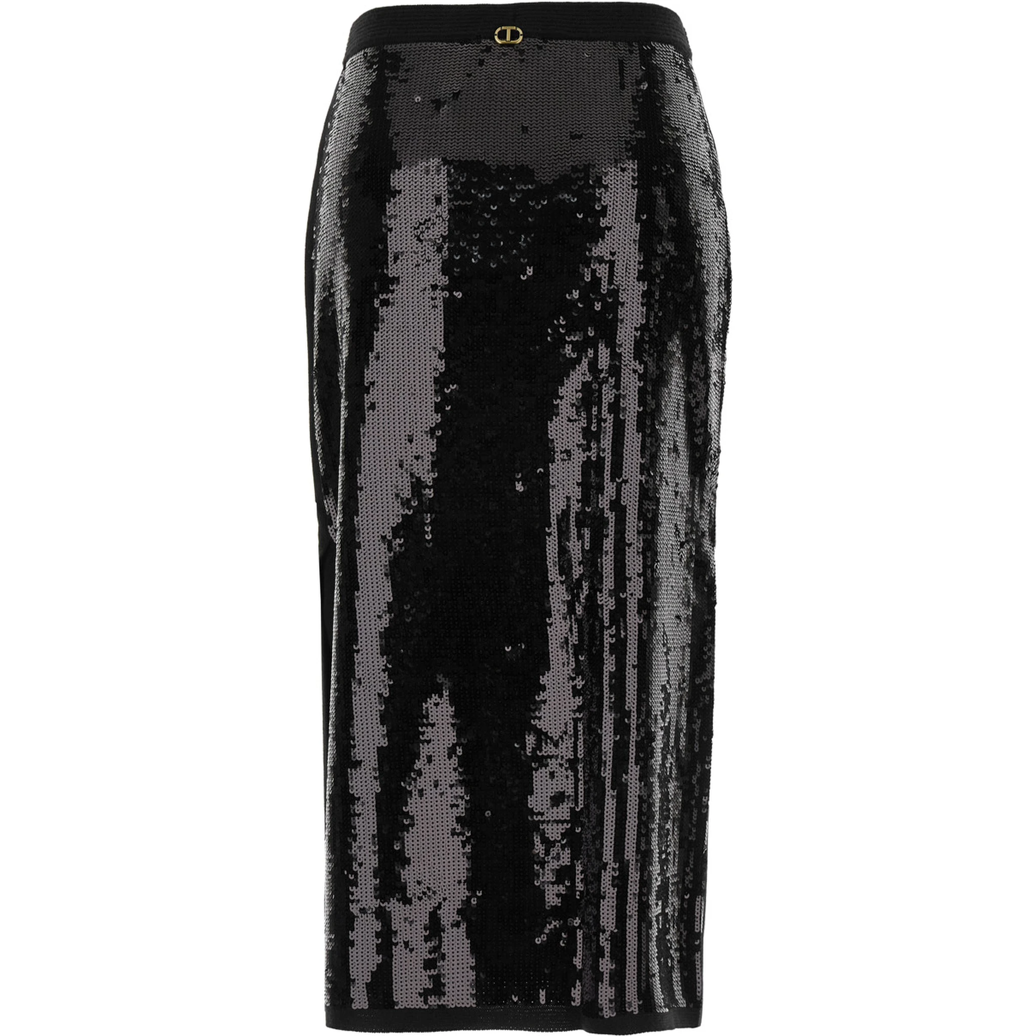 Black Midi Skirt With Sequins All-Over in Technical Fabric Woman