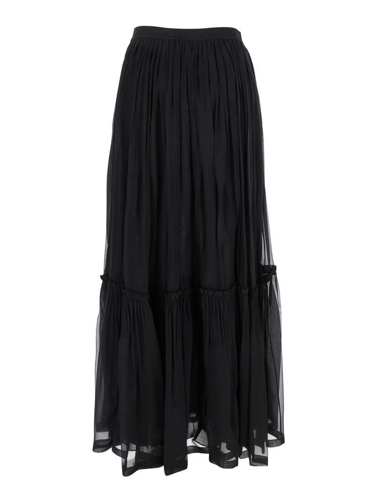 Black Semi-transparent Skirt with All-Over Ruche in Silk Woman alternative
