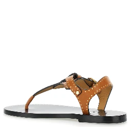 Jooni Brown Sandals with Buckle Closure and Metal Studs in Leather Woman