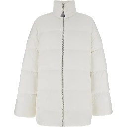 Cyclopic White Down Jacket with Removable Hood and Logo Patch in Tech Fabric Man