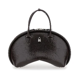 Black Handbag with Two Top Handles and Logo Plaque on the Front in Leather Woman