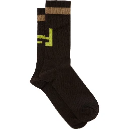Brown Socks with FF Logo Embroidery in Cotton Blend Man