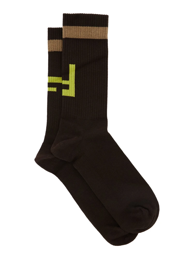 Brown Socks with FF Logo Embroidery in Cotton Blend Man
