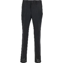 Black Pants with Belt Loops amd All-Over FF Embroidery in Linen Man