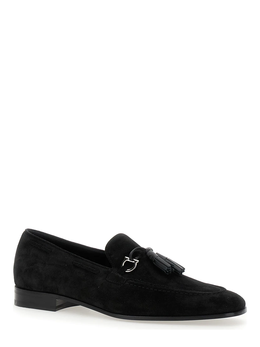 Besile 2 Black Loafers with Gancini and Cord Detail in Suede Man