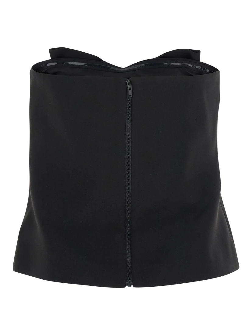 Black Sleeveless Top with Bandeau Neckline in Tech Fabric Woman