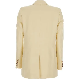 Savannah Beige Double-Breasted Jacket with Peak Revers in Linen and SIlk Blend Woman