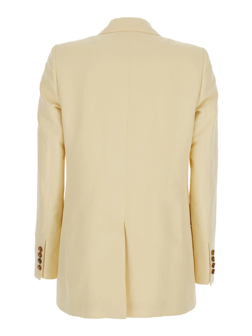 Savannah Beige Double-Breasted Jacket with Peak Revers in Linen and SIlk Blend Woman