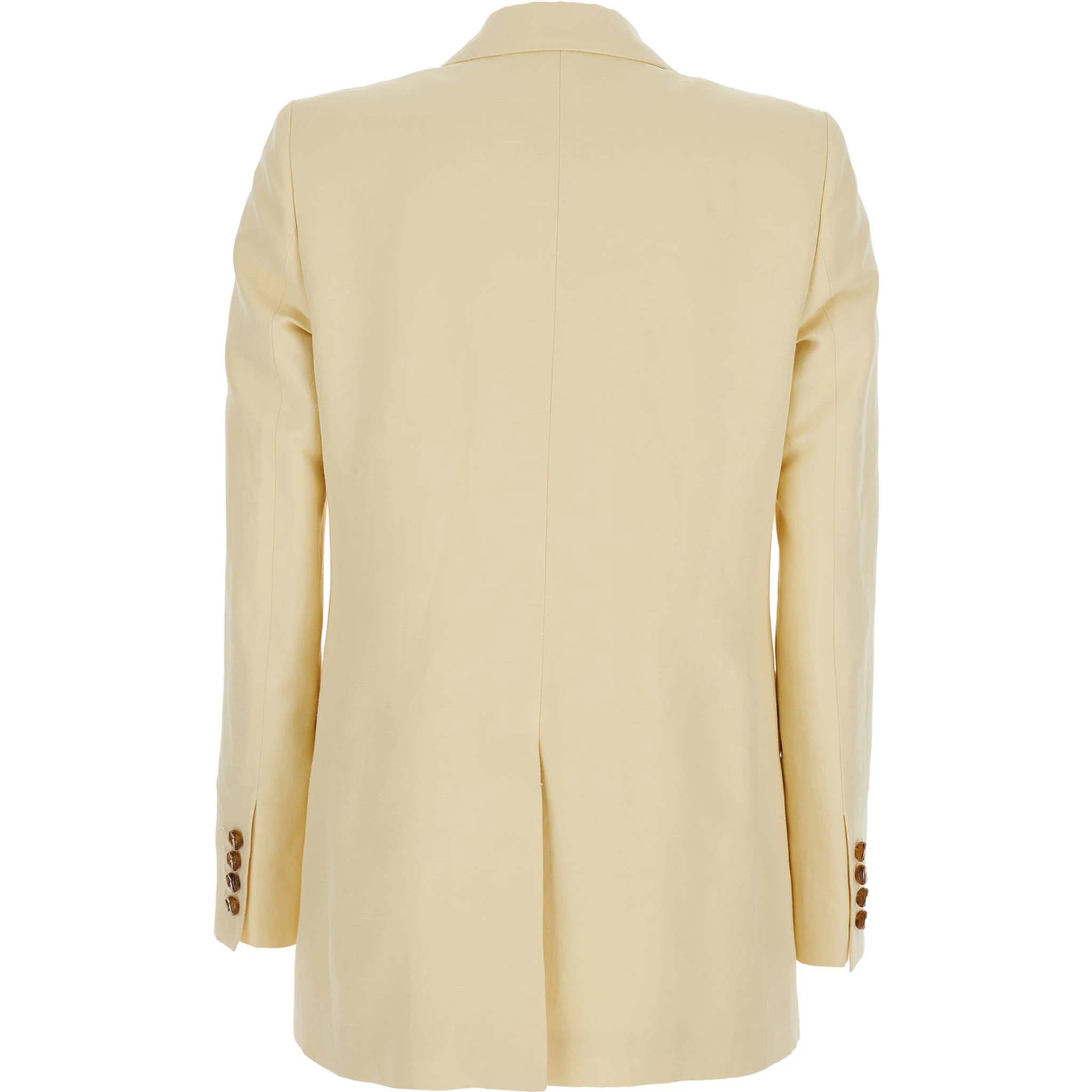 Savannah Beige Double-Breasted Jacket with Peak Revers in Linen and SIlk Blend Woman