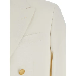 White Double Breasted Jacket with Peak Lapels in Virgin Wool and Cotton Blend Woman