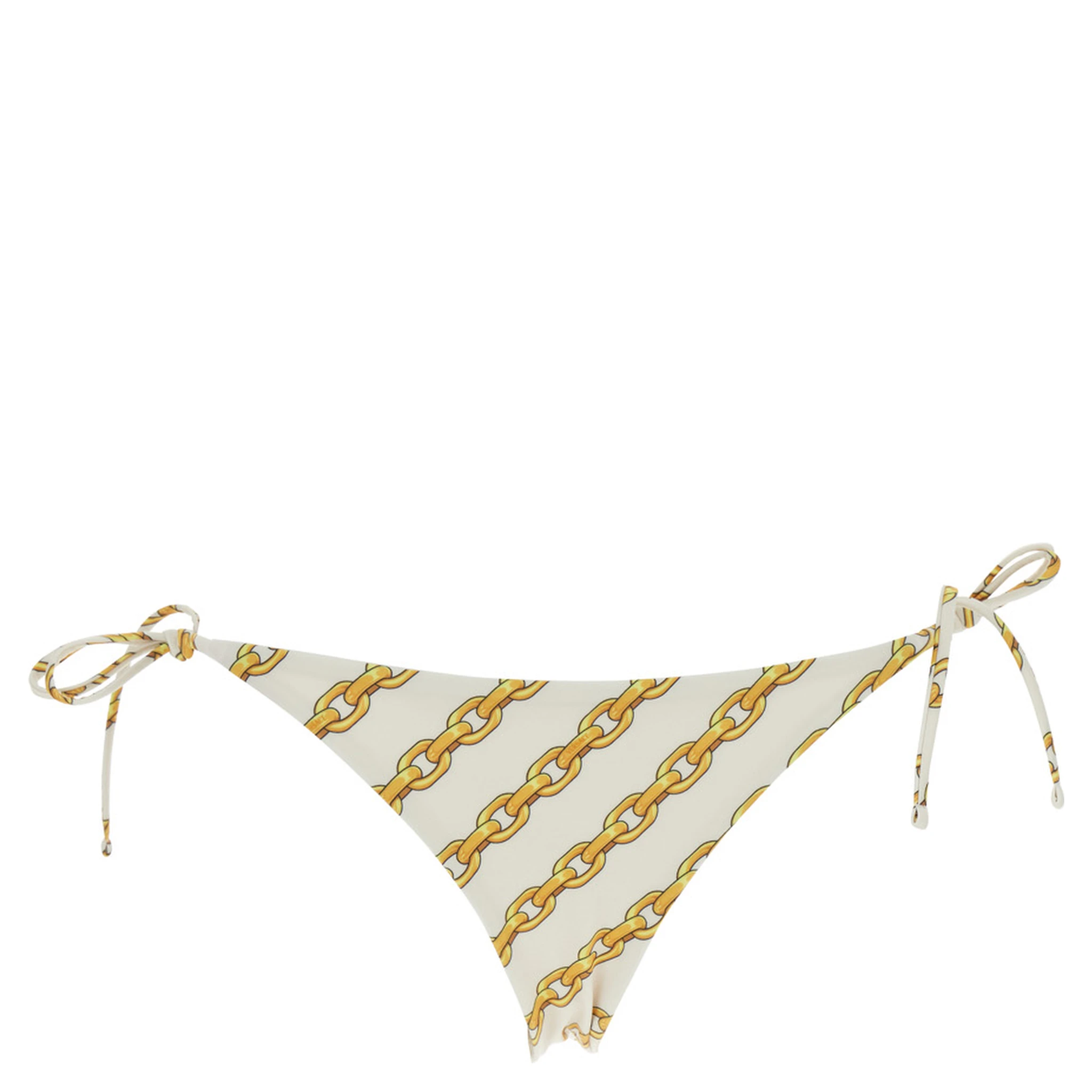 White Bikini Bottom with Adjustable Tie Closure and All-Over Chain Print in Tech Fabric Stretch Woman