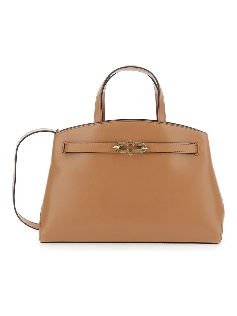 Pimlico Small Beige Handbag with Adjustable and Removable Shoulder Strap in Leather Woman
