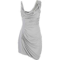 Grey Draped Mini Dress with Medusa 95 Detail in Viscose Woman