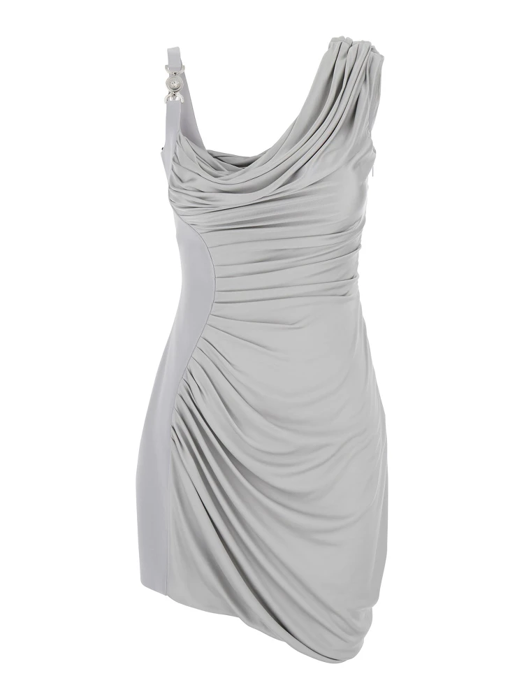 Grey Draped Mini Dress with Medusa 95 Detail in Viscose Woman