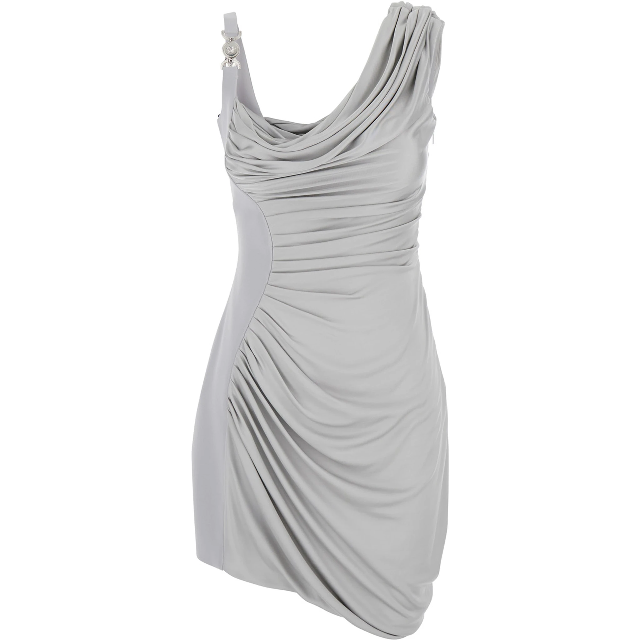 Grey Draped Mini Dress with Medusa 95 Detail in Viscose Woman