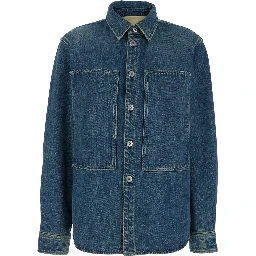 Blue Shirt with Classic Collar and Logo Patch on the Rear in Denim Woman