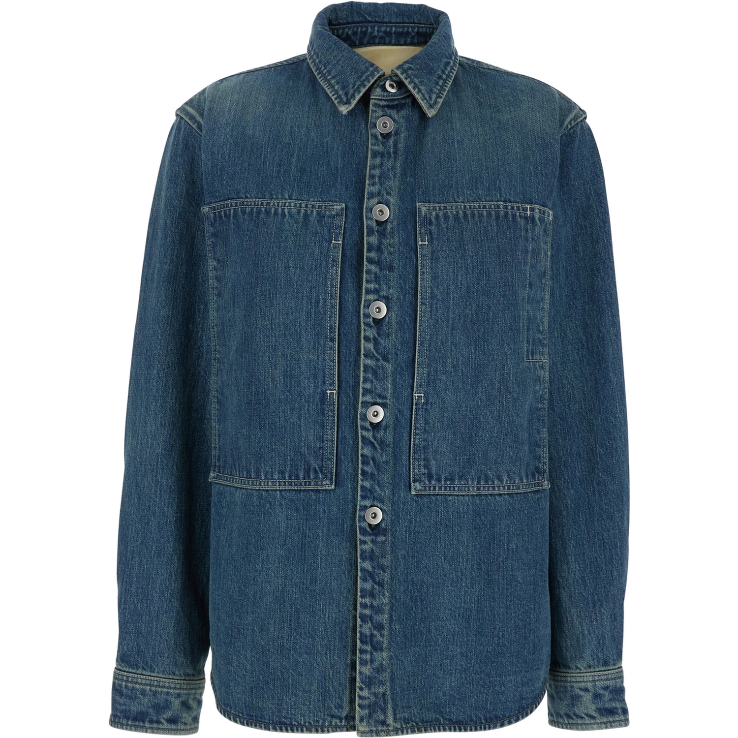 Blue Shirt with Classic Collar and Logo Patch on the Rear in Denim Woman