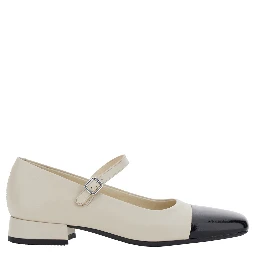 Debby White and Black Slingback Pump with Adjustable Strap in Leather Woman