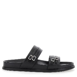Effie Black Sandals with Two Buckle Closure in Leather Woman
