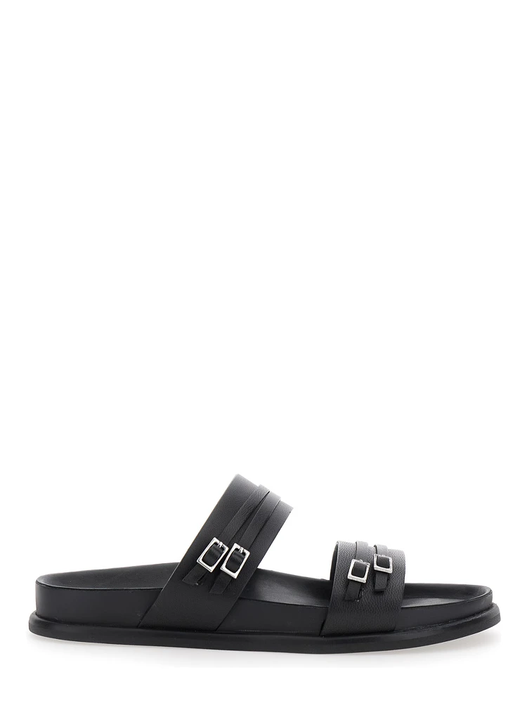 Effie Black Sandals with Two Buckle Closure in Leather Woman