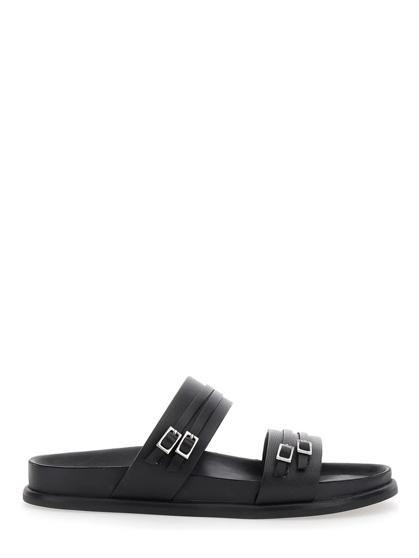 Effie Black Sandals with Two Buckle Closure in Leather Woman