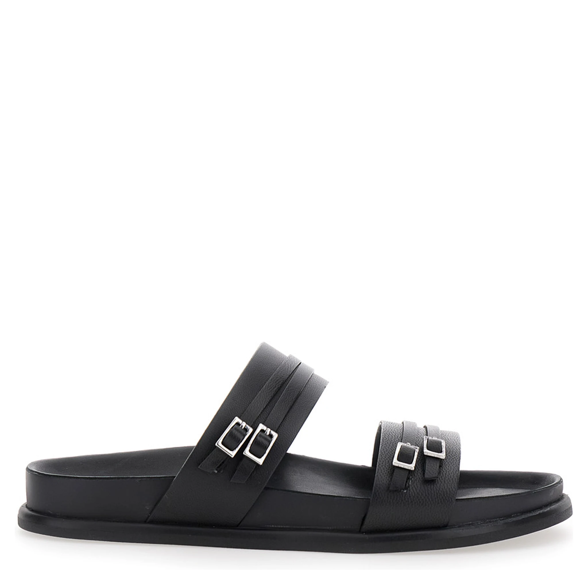 Effie Black Sandals with Two Buckle Closure in Leather Woman