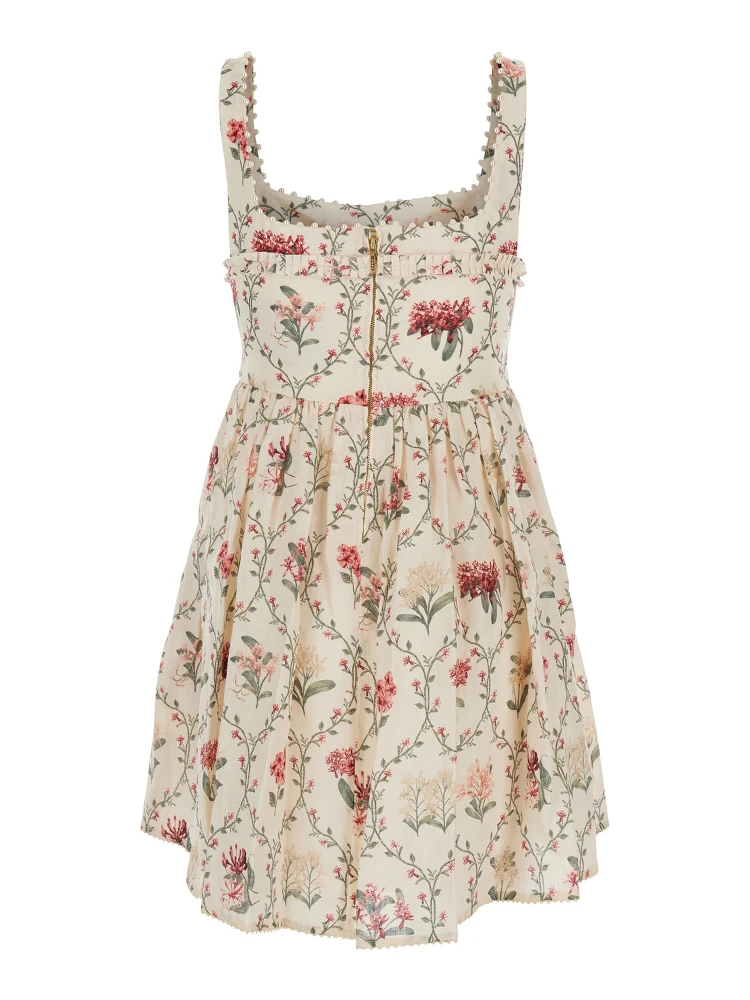 Barbara Multicolor Short Dress with All-Over Floral Embroidery in Linen Woman alternative