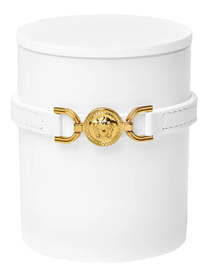 Medusa 95 White Candle with Wood Lid and Removable Leather Strap in Wood and Glass Home