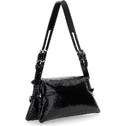 Ptit Voyou Black Shoulder Bag with Logo Lettering on the Front and Adjustable Shoulder Strap in Leather Woman