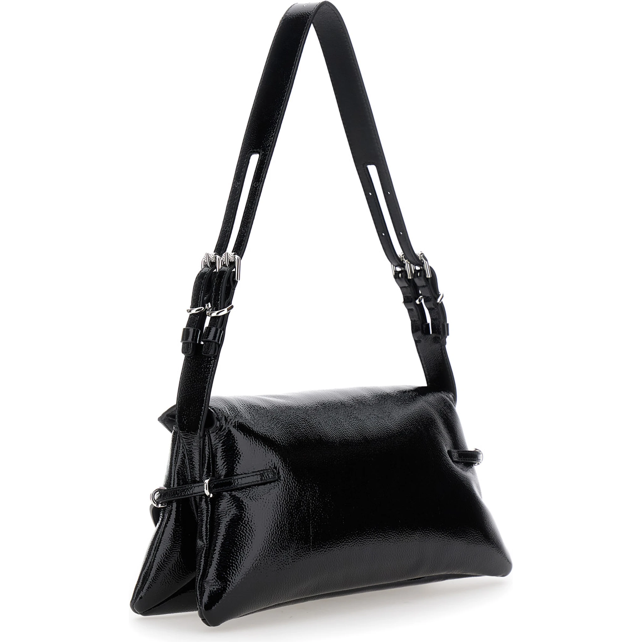 Ptit Voyou Black Shoulder Bag with Logo Lettering on the Front and Adjustable Shoulder Strap in Leather Woman
