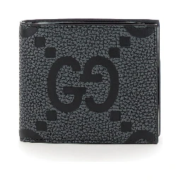 Grey and Black Wallet with GG Maxi Logo on Front in Hammered Leather Man