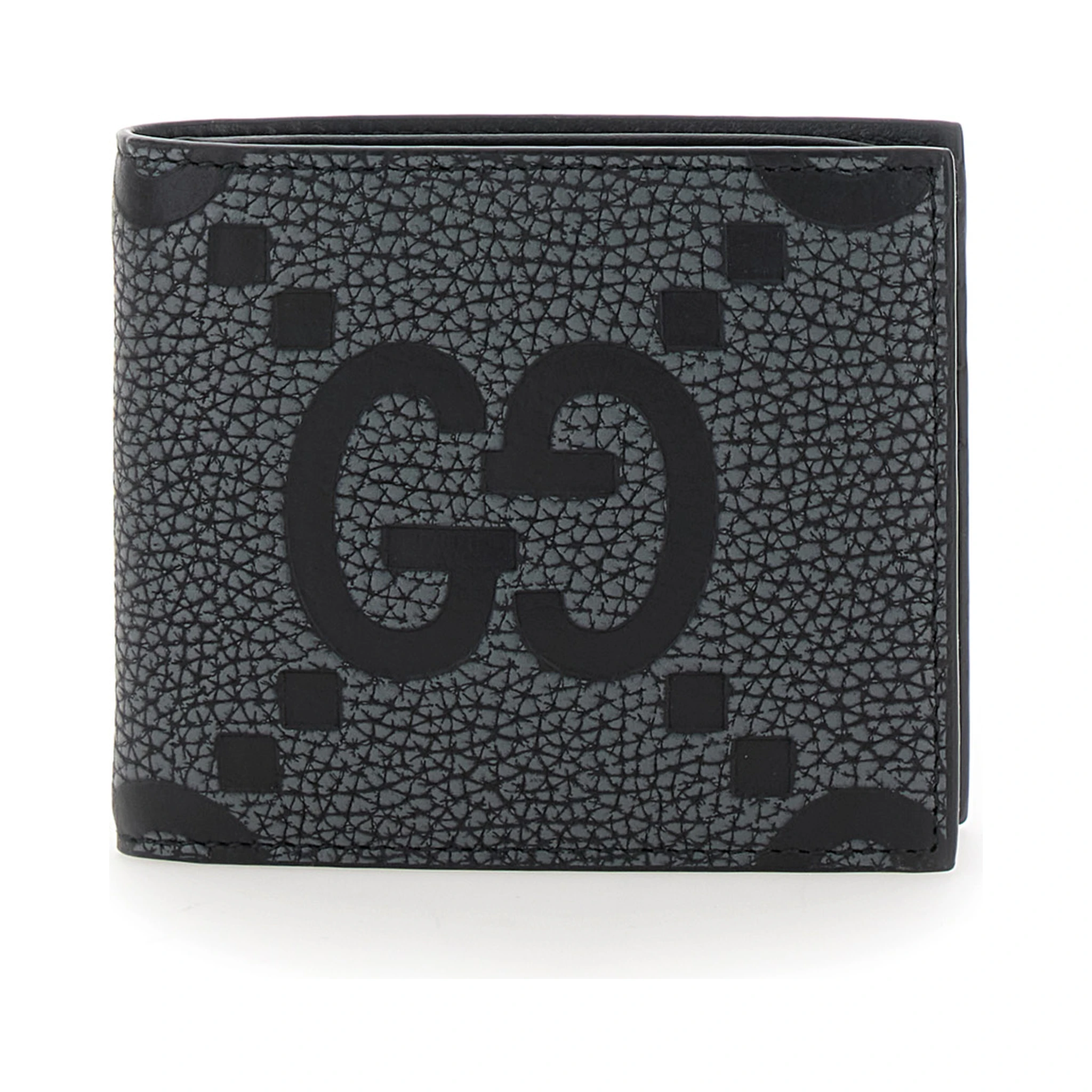 Grey and Black Wallet with GG Maxi Logo on Front in Hammered Leather Man