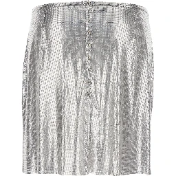 Metallic Miniskirt with High Waist and Chainmail Detail in Tech Fabric Woman