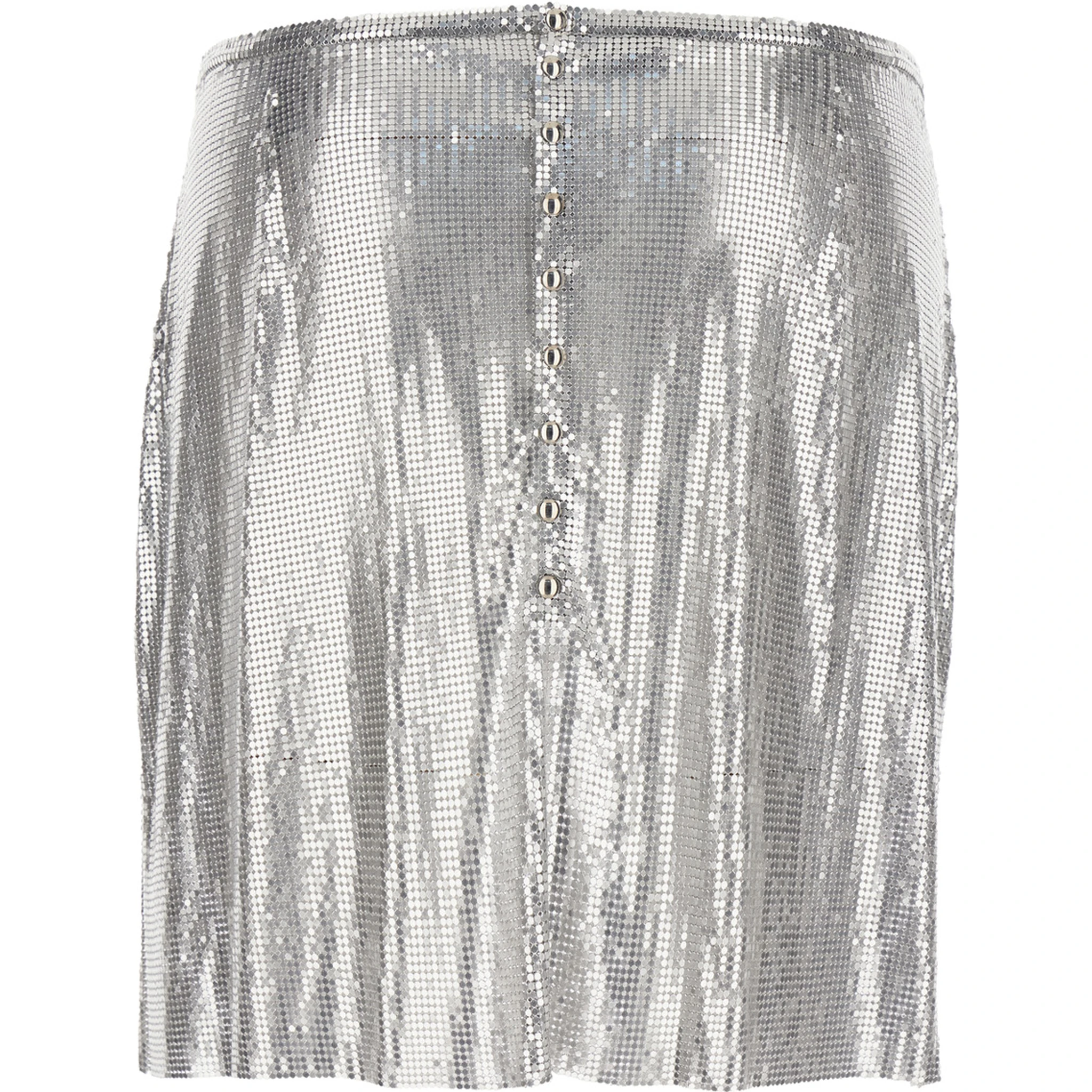 Metallic Miniskirt with High Waist and Chainmail Detail in Tech Fabric Woman