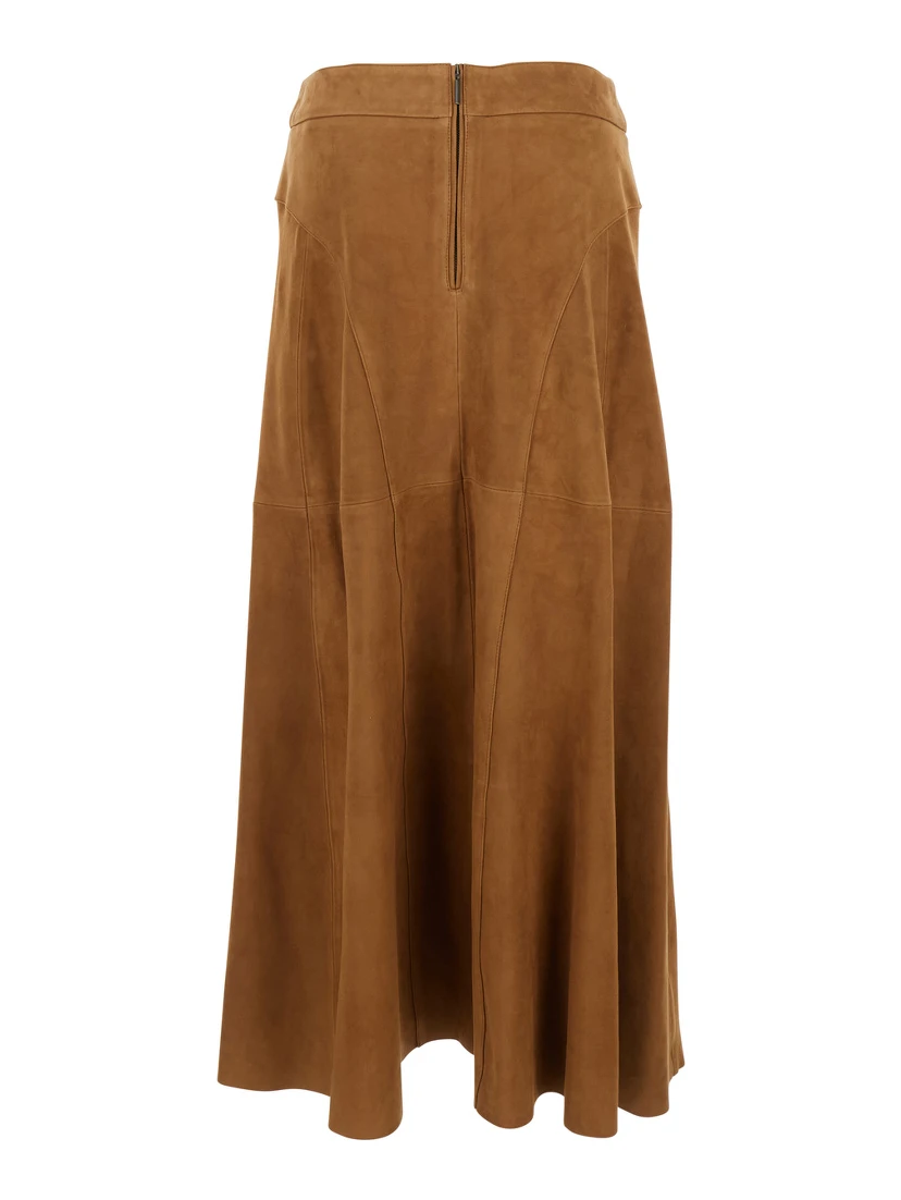Irina Brown Skirt with Inserts Design and Closure on the Back in Suede Woman