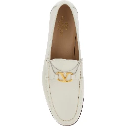 White Loafers with VLogo Plaque on the Front in Leather Man