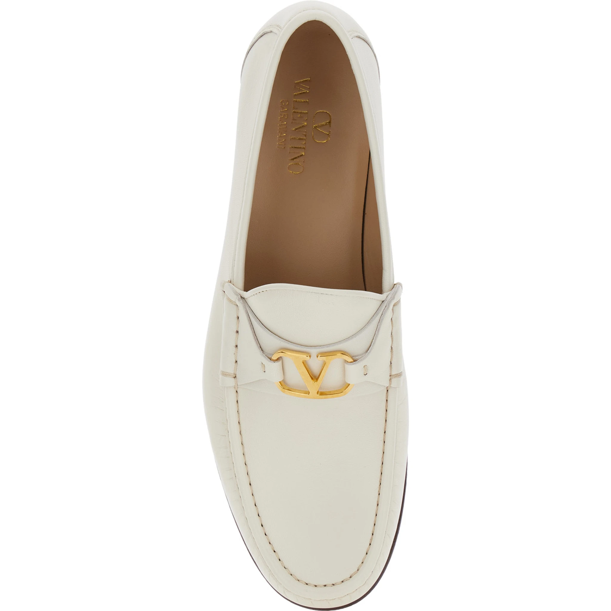 White Loafers with VLogo Plaque on the Front in Leather Man