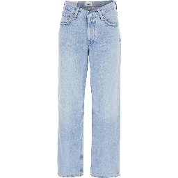 Blue Jeans with Wide Leg and Logo Patch on the Rear in Denim Woman
