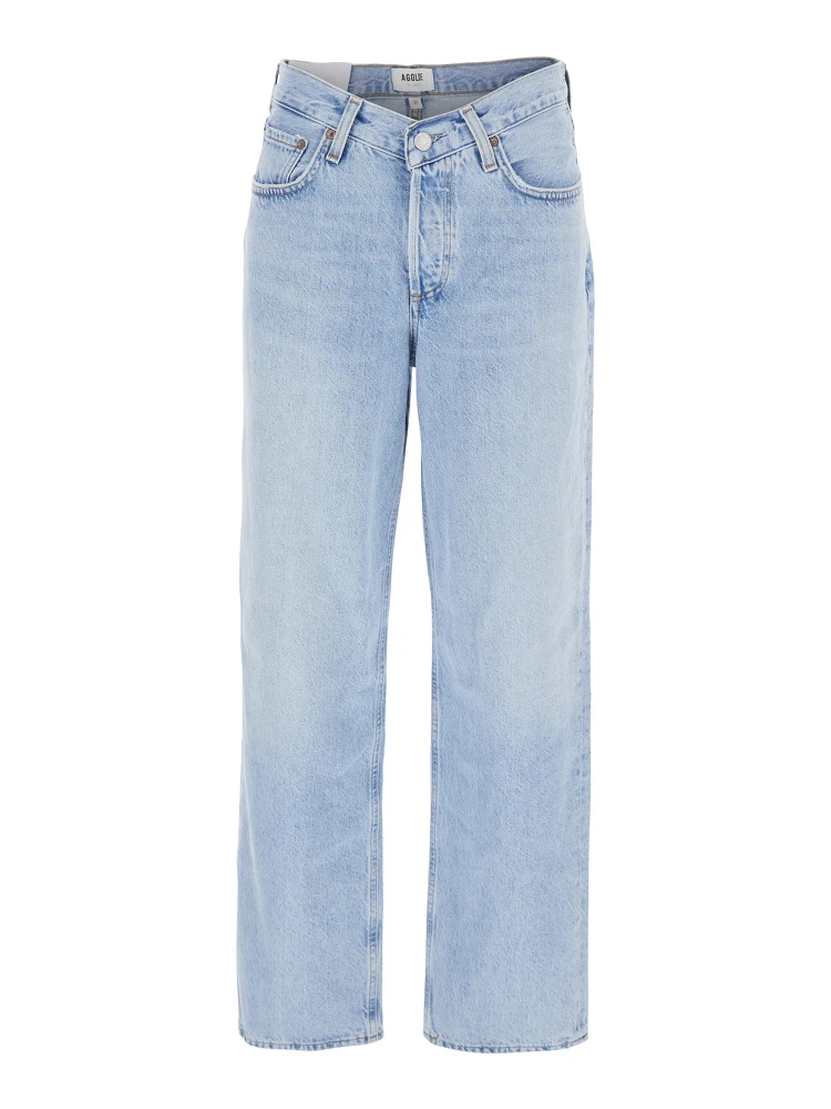 Blue Jeans with Wide Leg and Logo Patch on the Rear in Denim Woman