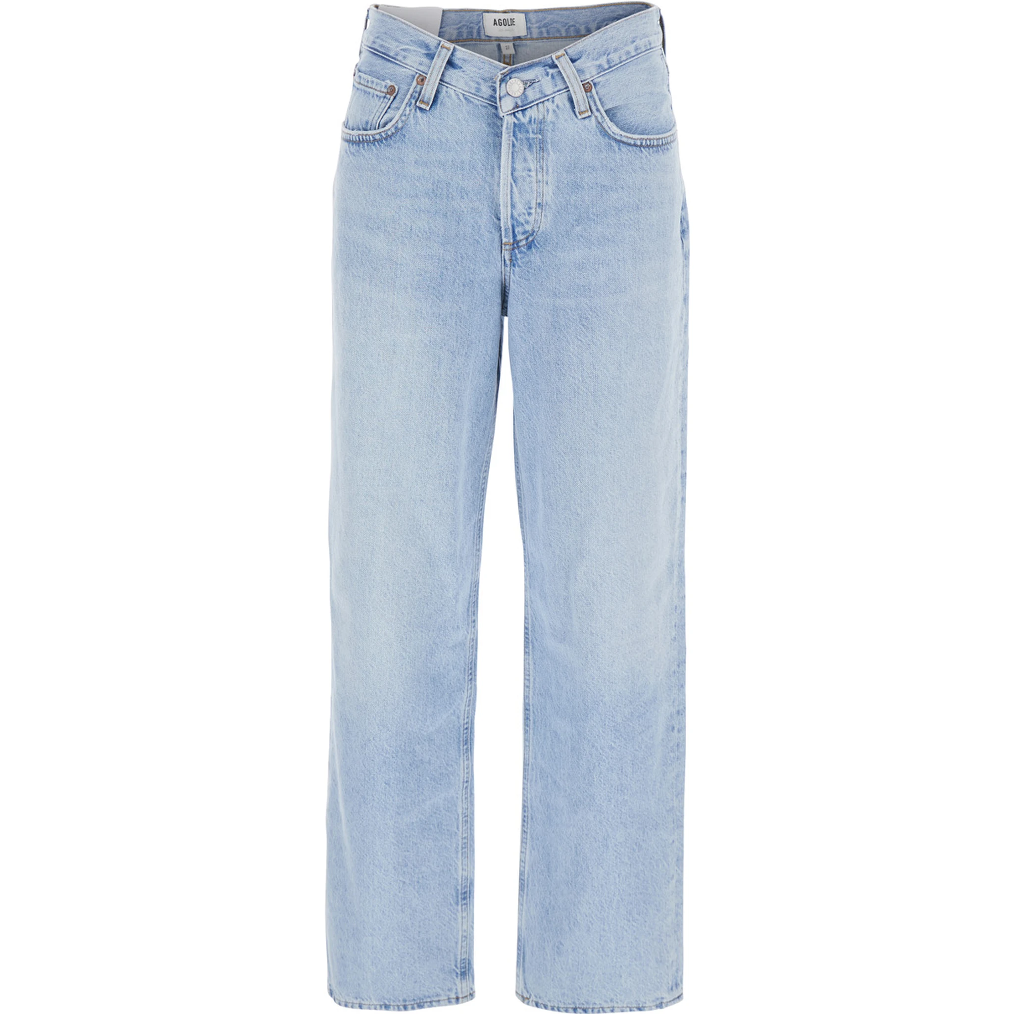 Blue Jeans with Wide Leg and Logo Patch on the Rear in Denim Woman