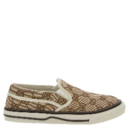 Beige Loafers with All-Over GG Motif in Fabric Boy