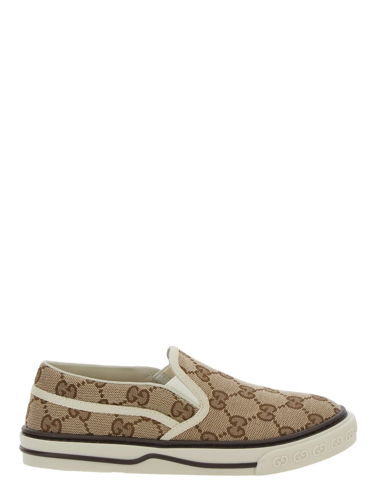 Beige Loafers with All-Over GG Motif in Fabric Boy