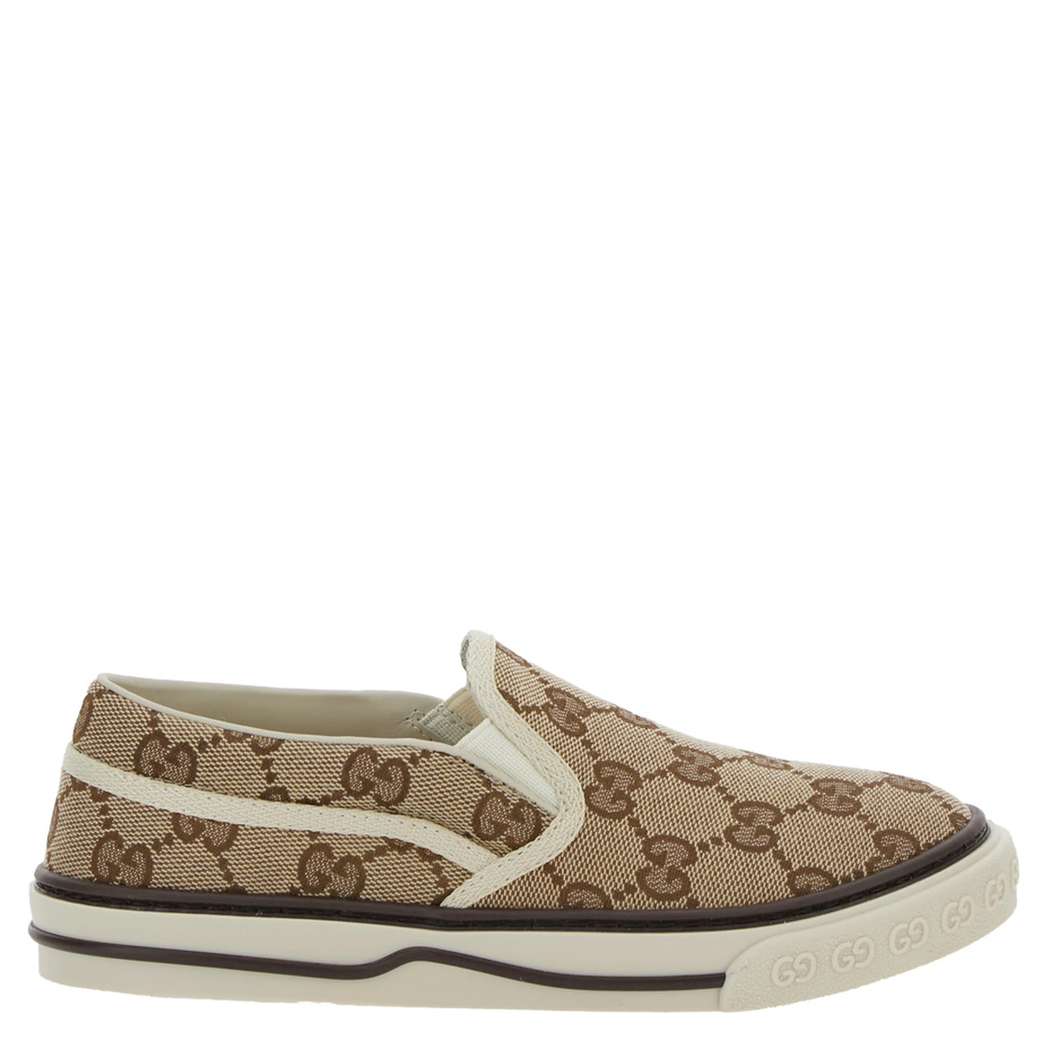 Beige Loafers with All-Over GG Motif in Fabric Boy