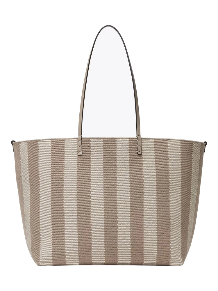 Roll Beige Reversible Tote Bag with Two Top Handles and All-Over Striped Motif in Cotton Woman