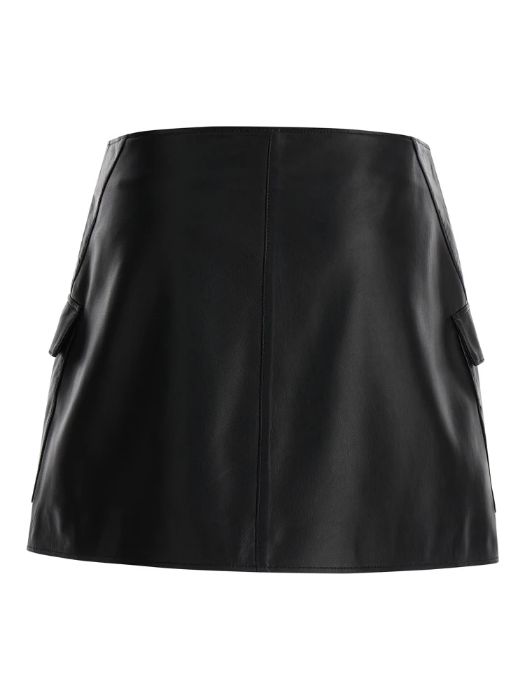 Black Wallet Skirt with Pockets in Leather Woman