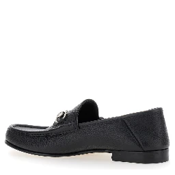 Black Loafers with Horsebit Detail on the Front in Hammered Leather Man