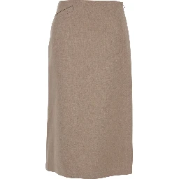 Beige Pencil Skirt with Rear Logo Lettering Embroidery and Side Slit in Linen Woman