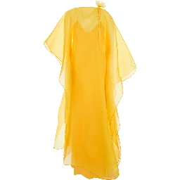 Sza Yellow Caftan with Semi-Transparent Design and Flower Detail in Silk Woman