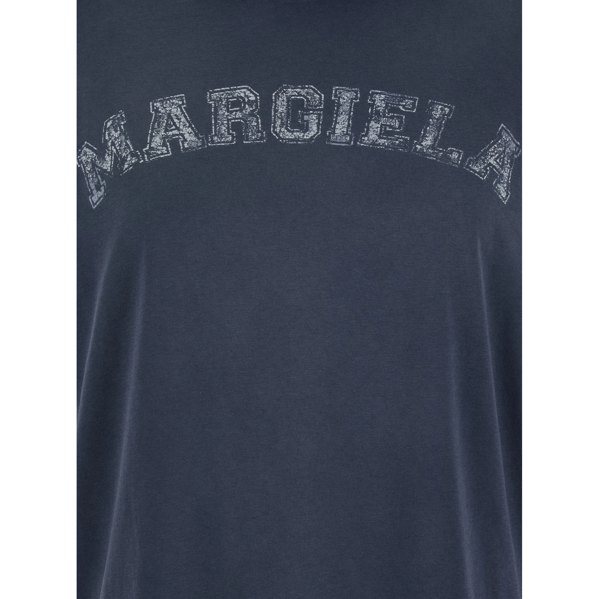 Blue Crewneck T-Shirt with Logo Lettering Print in Cotton Woman