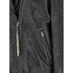 Black Biker Jacket in Vintage Looking Leather Woman